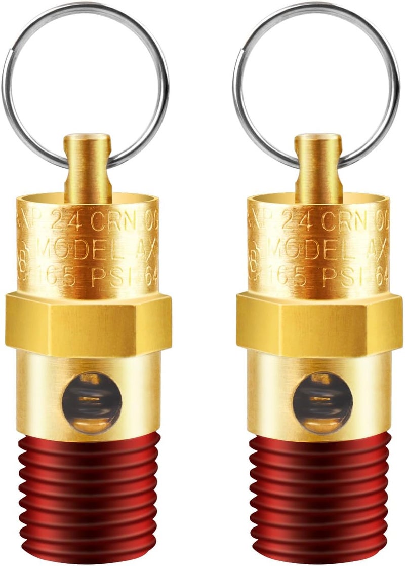 TOPGO 2 Pieces 1/4'' Male NPT Air Compressor Pressure Relief Valve Brass Safety Valve Air Compressor Check Valve (165 PSI) - Image 1